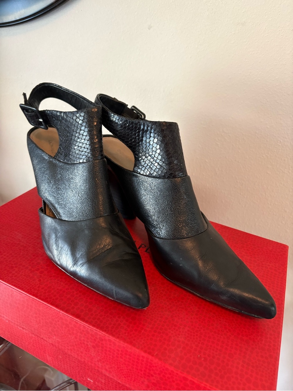 Donald J. Pliner Black Pointed Cutout Leather Heels